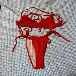 Blue Hour Pacsun Red Tie-String Bikini Set